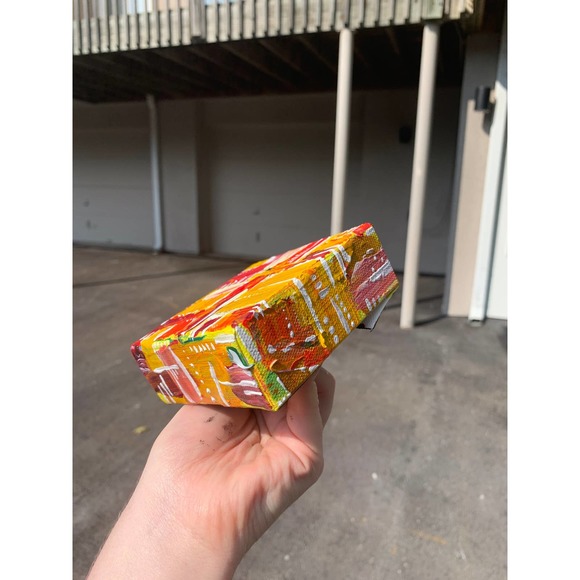 Handmade Yellow Mini Original Painting, Mini Canvas Painting, Office Art - Picture 6 of 9